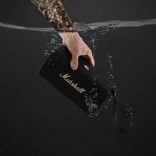 Marshall Middleton Portable Bluetooth Speaker - Rugged Waterproof/Dust-proof Design | Loud Stereo Sound, Deep Bass | Compact and Wireless for Travel and Outdoors - Black and Brass thumbnail 11