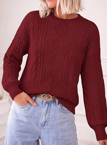 PRETTYGARDEN Women's Crewneck Cable Knit Sweater Pullover Tops | Soft Luxury,Long Sleeve Sweaters,Chunky Texture,2026 Fall Outfits,Warm Layering,Daily Wear,Work Holiday,Winter Going out Top