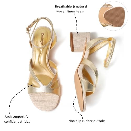 Miniatura de Sandalias Reitoye Doradas Tacón Bajo Grueso para Mujer 4