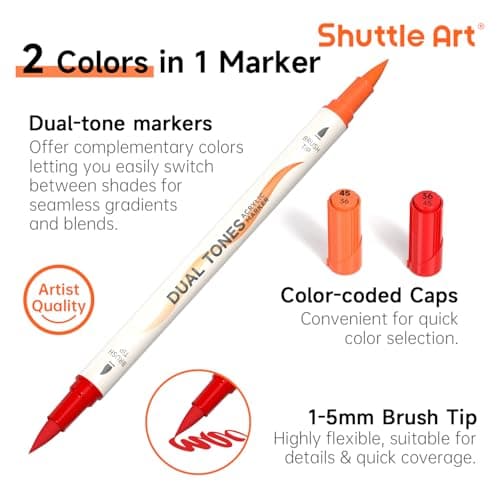 Shuttle Art 48 Colors Dual Tone Acrylic Paint Markers, 24 Pack Acrylic Paint Pens Set for Rock Painting, Ceramic, Wood, Canvas, Glass, Stone, Fabric, Card Making, DIY Crafts & Art 