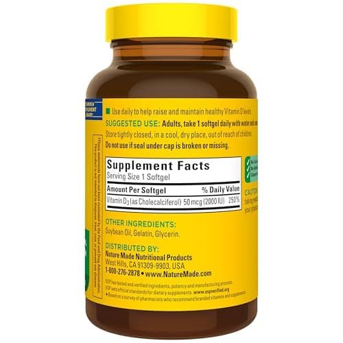 (S&S) Nature Made Vitamin D3 2000 IU (50 mcg), 250 Vitamin D Softgels