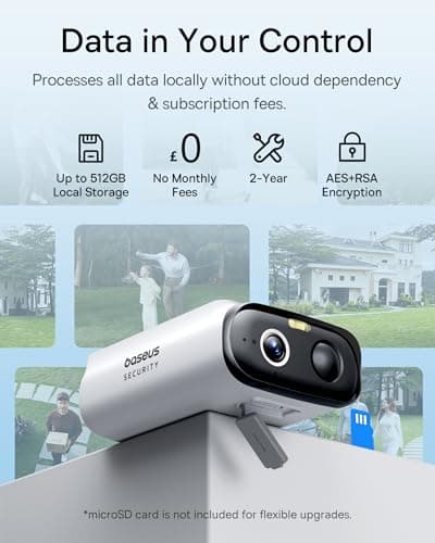 Baseus Solar Security Cameras Wireless Outdoor S1 Lite, 2K QHD Solocam, Continuous Power, Color Night Vision, AI Human Detection, IP67, No Monthly Fee, Local Storage, Works with Al