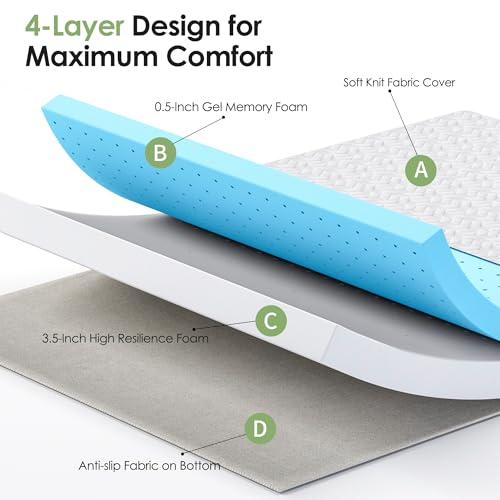 Colchón Wellynap Gel Memory Foam 4 Pulgadas para Sofá Cama Queen