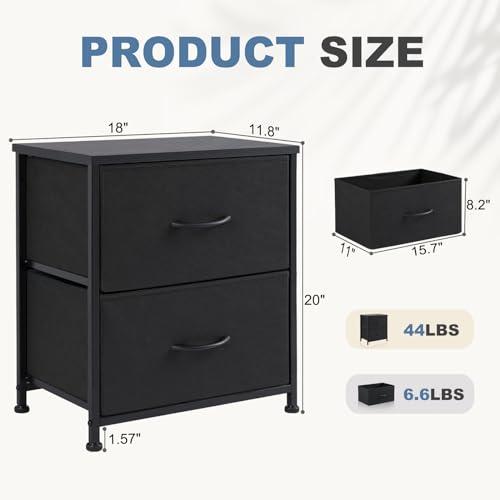 DUMOS Nightstand Set of 2, Small Dresser with 2 Fabric Drawers Side Bedroom End Table Kids Bedside Storage Furniture for 25 inch Tall Night Stand for Closet, Entryway, College Dorm thumbnail 3