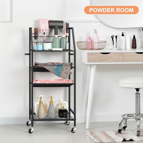 OYEAL 4 Tier Metal Bathroom Cart on Wheels Black Freestanding Bathroom Shelf Organizer with storage shelves Hair Dryer Holder Movable Towel Storage Cart for Liviing Room, Laundry R thumbnail 5