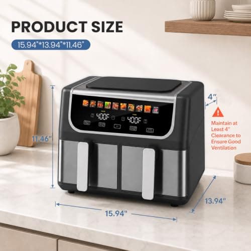 OLIXIS Dual Air Fryers with 2 Baskets 9.5 Quarts Large Airfryer 10-in-1