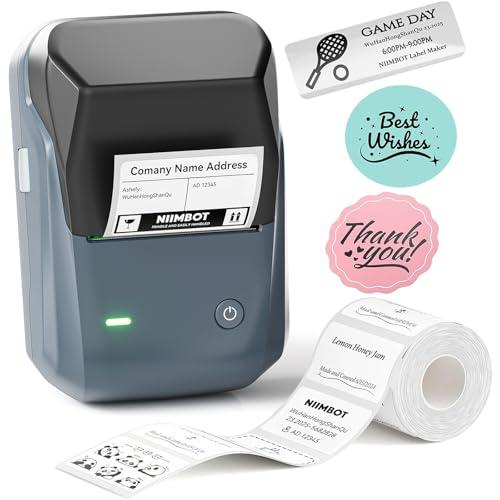 NIIMBOT B1 Label Maker Machine, Thermal Label Printer Easy to Use for Office, Home, Business, Came with 1 Roll White Label(Blue)