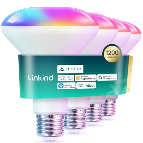 Linkind Matter BR30 Smart Light Bulbs, Alexa/Apple/Google Home, 4 Pack | 1200LM 85W Recessed Smart Flood Light Bulbs, Music Sync & Preset Scenes, E26 RGBTW Color Changing, Tunable White(1800K-6500K)