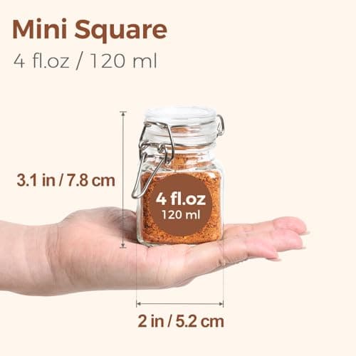 ComSaf: 12 Frascos de Vidrio Cuadrados para Especias (4 oz) con Tapa Hermética y Cierre de Alambre, Embudo y Etiquetas