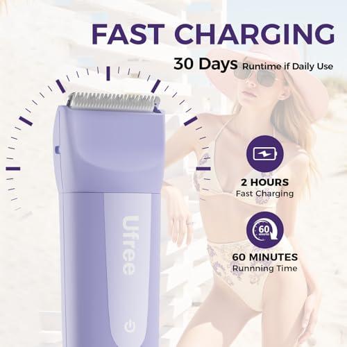 Ufree 3-in-1 Women's Electric Razor with Ceramic Blades, IPX7 Waterproof Bikini Trimmer for Women, Pubic Hair Trimmer, Cordless Rechargeable Shaver for Legs, Armpit, Valentine's Gi thumbnail 4