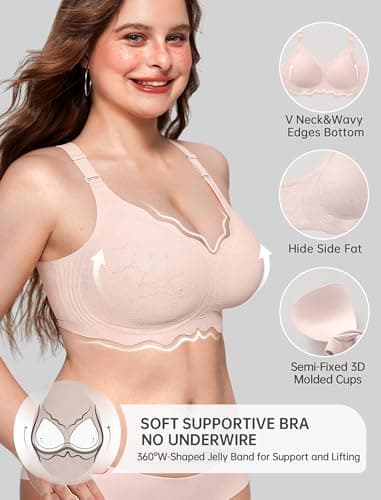 OEAK Women Jelly Bras No Underwire Scalloped Push Up Buttery Soft Tshirt Bra Seamless Full Coverage Convertible Everyday Bra Jacquard Pink,XL thumbnail 2