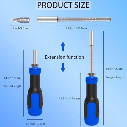 WOOPHEN Multi-bit Screwdriver 13-in-1 Screw Driver Adjustable Mini Screwdriver Set Multitool All in One with Torx Security, Phillips, Hex, Flat Head, Square and 1/4 Nut Driver (Blu thumbnail 3