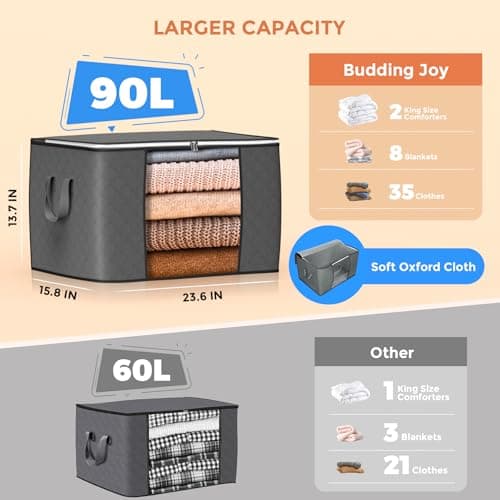 90L Large Storage Bags, 6 Pack Clothes Storage Bins Closet Organizers thumbnail 2