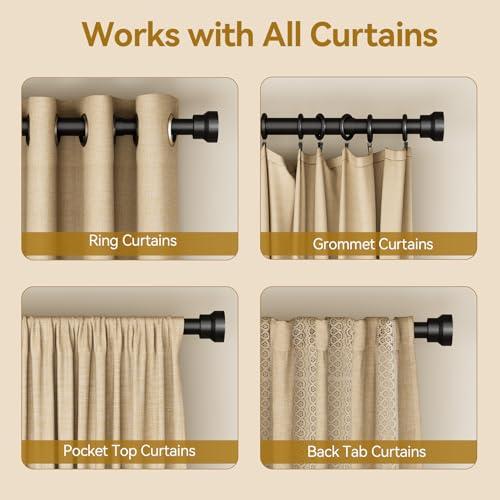 YaFex Curtain Rods 32-144 Inch, Heavy Duty 1 Inch Adjustable Curtain Rod for Windows, Black Extra Long Window Treatment Rods, Modern Design, Easy Installation thumbnail 5