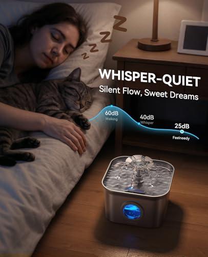 Stainless Steel Cat Water Fountain, 2.8L with 20dB Ultra-Quiet Pump- Ideal for Timid Pets, LED Water Level Window, Dishwasher Safe, 24/7 Circulation- Includes 3 Replacement Filters thumbnail 4
