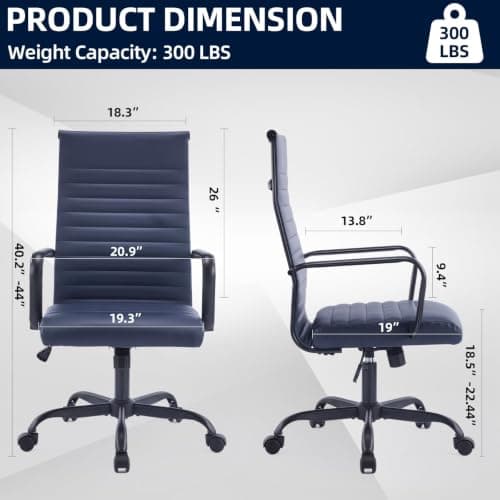 Haranuo Office Chair, Ergonomic Executive Conference Room Chairs, Ribbed Leather Desk Chair with Lumbar Support, Adjustable Height Mid-Back Swivel Chair with Padded Seat thumbnail 2