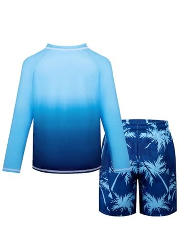 Belovance Boys Two Piece Rash Guard Swim Set Kids Long Sleeve Bathing Suit Swimwear Shirt with Trunks Swimming Suits Surfing Beach Clothes Quick Dry Size 6 7 Dark Blue thumbnail 4