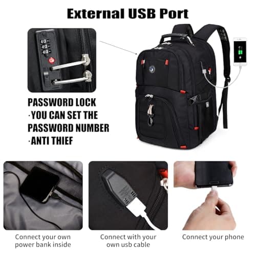 Miniatura de SHRRADOO Extra Large 50L Travel Laptop Backpack with USB Charging Port, College High School Backpack Airline Approved Business Work Bag Fits 17 Inch Computer for Men Women 3
