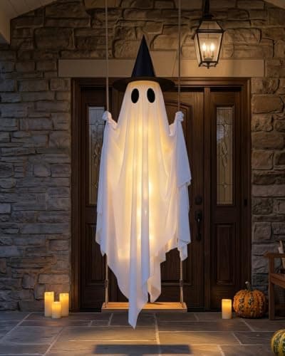 5FT Halloween Swinging Ghost Outdoor Decor,Spooky Hanging Ghost Decorations thumbnail 8