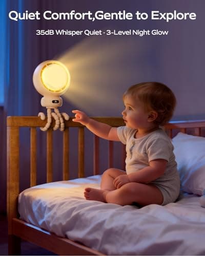 Bearwind Mini Portable Stroller Fan – 60° Auto Oscillation, Quiet USB-C Rechargeable Baby Fan, 4 Speeds, Night Light & Warning Light, Flexible Tripod for Stroller, Car Seat, Crib,  thumbnail 5