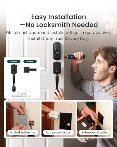 DESLOC B200 Keyless Entry Door Lock with Handle Set, Smart Locks for Front Door, Deadbolt Smart Lock, Front Door Locks Set, Electronic keypad Deadbolt with Handle, 12 Months Batter thumbnail 9