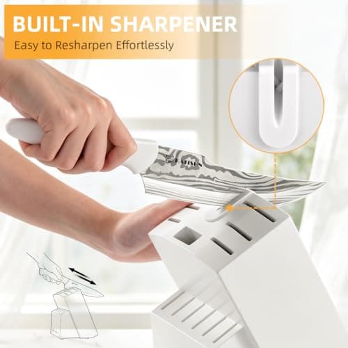 KATISUN Knife Set - 15 PCS Kitchen Knife Set with Built-in Sharpener Block, German Precision Forged Stainless Steel Blades, Ergonomic Handles, Dishwasher Safe, White thumbnail 5