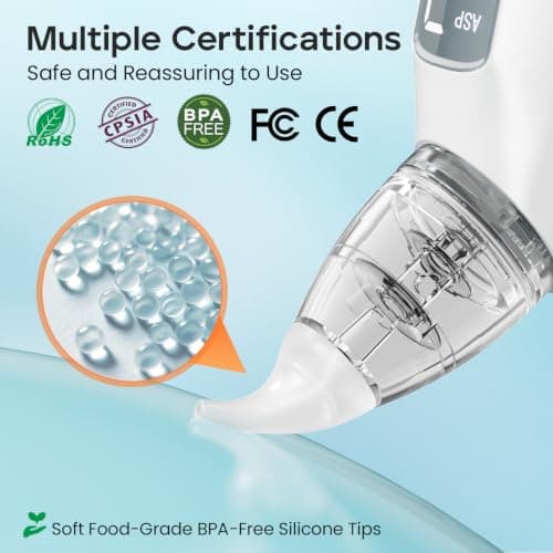 Baby Electric Nasal Aspirator, 3 Suction Levels, 3 Interchangeable Silicone Tips, Music & Light thumbnail 5