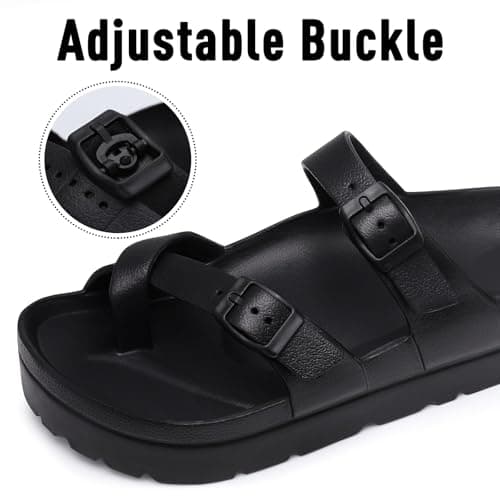 Goosecret Women's Platform Sandals with Arch Support Comfortable Foam Slides Summer Beach Sandals with Adjustable Buckle Black, 36 thumbnail 5
