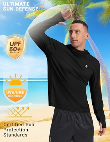 PINSPARK Men Sun Protection Hoodie UPF 50+ with Mask Long Sleeve Fishing UV Shirt Rash Guard Outdoor Sports Quick Dry Black thumbnail 4