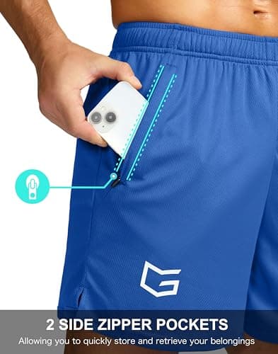 G Gradual Men's 7" Workout Running Shorts Quick Dry Lightweight Gym Shorts with Zip Pockets (Blue Large) thumbnail 5