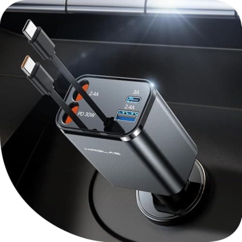 Retractable Car Charger for iPhone 17, 69W 4 in 1 USB C Car Charger Fast Charging with Type C Cable Cigarette Lighter Adapter for iPhone 17 16 Pro Max Samsung S25 iPad, Car Accesso