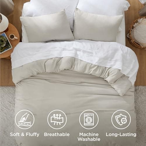 Miniatura de Juego de Edredón King Bedsure Pre-lavado Suave Beige 3 Piezas 4