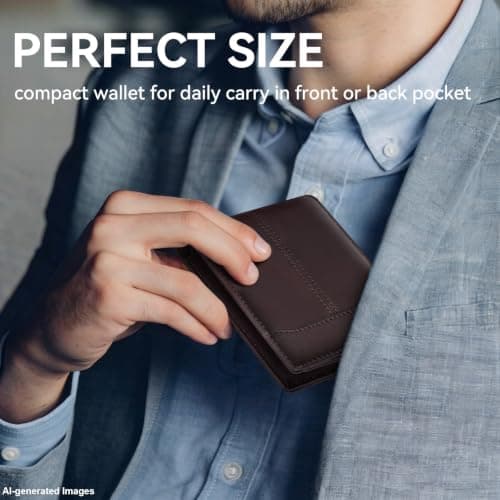 furid Top Grain Leather Wallet Men: RFID Minimalist Bifold Credit Card Holder with 2 ID Windows - Slim Front Pocket Wallets for Men - Gifts for Husband Father on Anniversary Birthd thumbnail 5