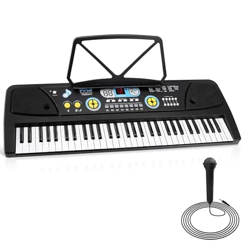 PYLE Electric Piano, Electric Keyboard Piano, Music Keyboard - 61 Keys, 16 Tones, 10 Rhythms, Stereo Speakers, Rechargeable Battery, Wired Microphone Included, Perfect for Kids and