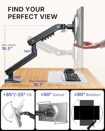 HUANUO FlowLift™ Pro Monitor Arm for 13–32" Screens, MechaSpring Monitor Mount, Fully-Adjustable Monitor Stand with Tilt/Swivel/Rotation, Tool-Free VESA Mount, C-Clamp/Grommet Base