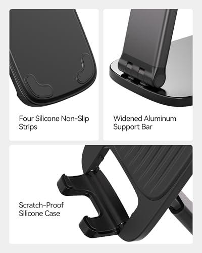 2 Pack Cell Phone Stand for Desk, iPad Stand [Height Adjustable & Upgraded Stable Base] Foldable & Non-Slip Silicone Pad Phone Holder, iPhone Stand for All Smartphones, iPad | Offi
