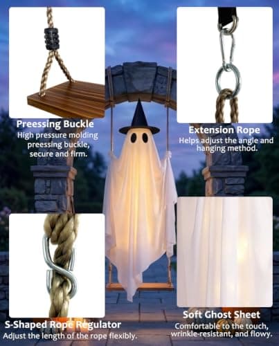 5FT Halloween Swinging Ghost Outdoor Decor,Spooky Hanging Ghost Decorations thumbnail 7