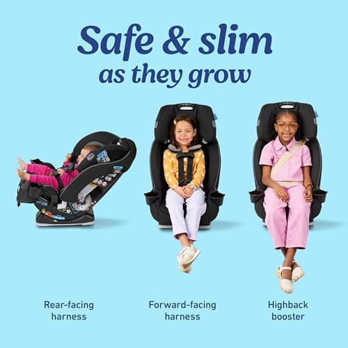 Graco Slimfit 3-in-1 Convertible Car Seat, Slim Car Seat with Space-Saving Design, Highback Booster Seat with 10-Position Headrest, Rear Facing and Forward Facing Carseat, Darcie thumbnail 2