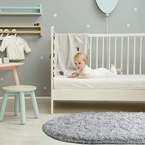 Softlife Fluffy Rugs for Bedroom, 2 Packs Shag Cute Area Rug for Girls and Kids Baby Room Home Decor, 2.6 x 5.3 Feet Oval Indoor Carpet for Nursery Dorm Living Room, Grey thumbnail 6