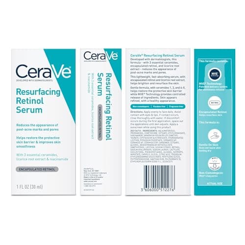 CeraVe Resurfacing Retinol Face Serum with Niacinamide, Pore Minimizer, 1oz | Skin Care Brightening Serum with Licorice Root, Acne Scar & Hyperpigmentation Treatment, Dark Spot Corrector, Skin Repair thumbnail 8