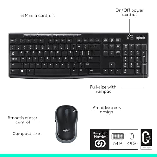 Logitech MK270 Wireless Keyboard and Mouse Combo for Windows, 2.4 GHz Wireless, Compact Mouse, 8 Multimedia and Shortcut Keys, 2-Year Battery Life, for PC, Laptop - Black thumbnail 7