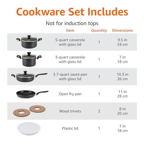 Amazon Basics 10 -Piece Hard Anodized Non-stick Stackable Cookware Pots and Pans Set, Space Saving, Black