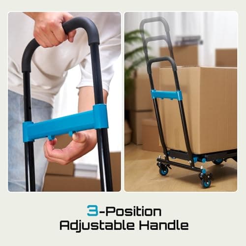 SEESII Foldable Dolly Cart with Folding Basket, 330 lbs Max Capacity Portable Hand Cart, 2-in-1 Heavy Duty Folding Hand Truck with Adjustable Retractable Handle for Moving, Deliver thumbnail 7