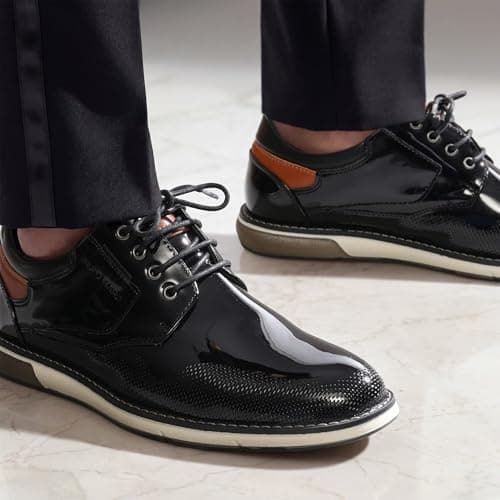 Bruno Marc Men's Dress Oxfords Casual Derby Sneakers,Black-Pat,10 thumbnail 4