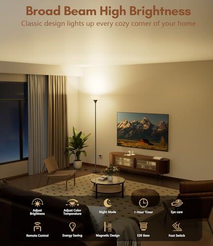 luckystyle Torchiere Floor Lamp,1200LM Dimmable Standing Lamps with Remote and Foot Switch,Custom Color Temperature Super Bright Tall Lamp for Living Room Bedroom Office,Floor Ligh thumbnail 2