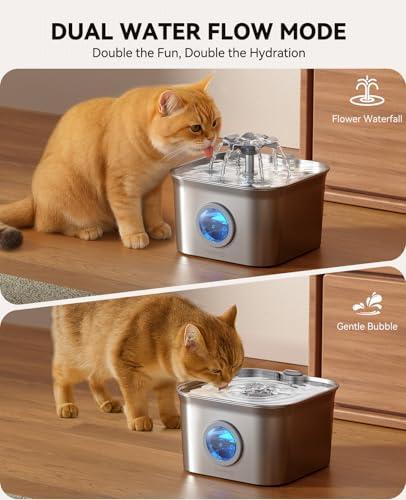 Stainless Steel Cat Water Fountain, 2.8L with 20dB Ultra-Quiet Pump- Ideal for Timid Pets, LED Water Level Window, Dishwasher Safe, 24/7 Circulation- Includes 3 Replacement Filters thumbnail 6