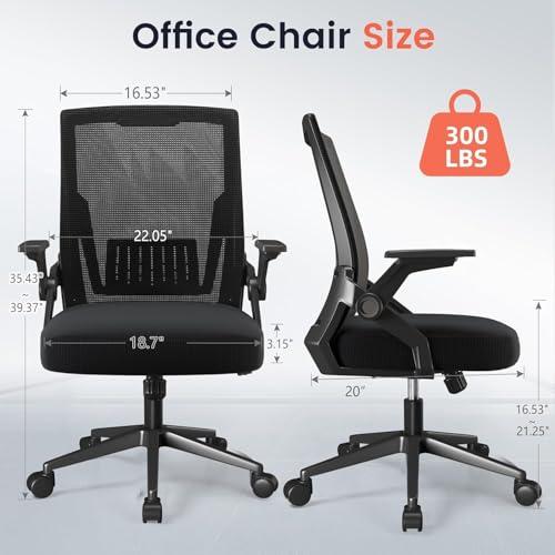 GTRACING Ergonomic Office Chair with Flip-up Armrests Executive Computer Chair for Home Office, Breathable Mesh & Comfy Lumbar Support, Black