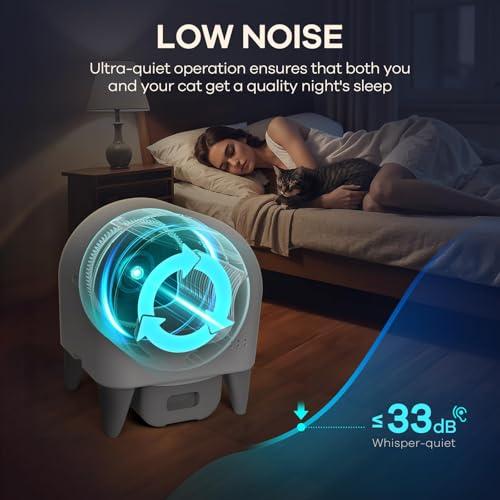 Fumoi Automatic Cat Litter Box Self Cleaning Litter Box Large Capacity for Multiple Cats, App Control with Safety Sensors, Removable Washable Liner,2 Rolls Garbage Bags,Grey