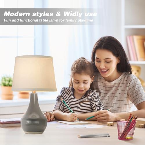 Seealle Modern Ceramic Table Lamps for Night Stands - Bedside Lamps Set of 2 for Nightstand, 19.4" Grey Bedroom Lamp for Living Room Cute Desk End Table Office Guest Room Dresser R thumbnail 4