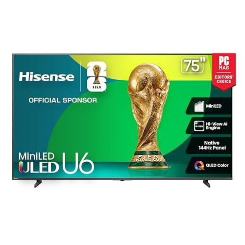 Hisense 75" Class U6 Series Mini-LED 4K UHD Smart Fire TV (75U65QF, 2025 Model) - QLED, HDR10+, Native 144Hz, Dolby Vision IQ, Dolby Atmos, Game Mode Pro, ALLM, Alexa Built in, Bla